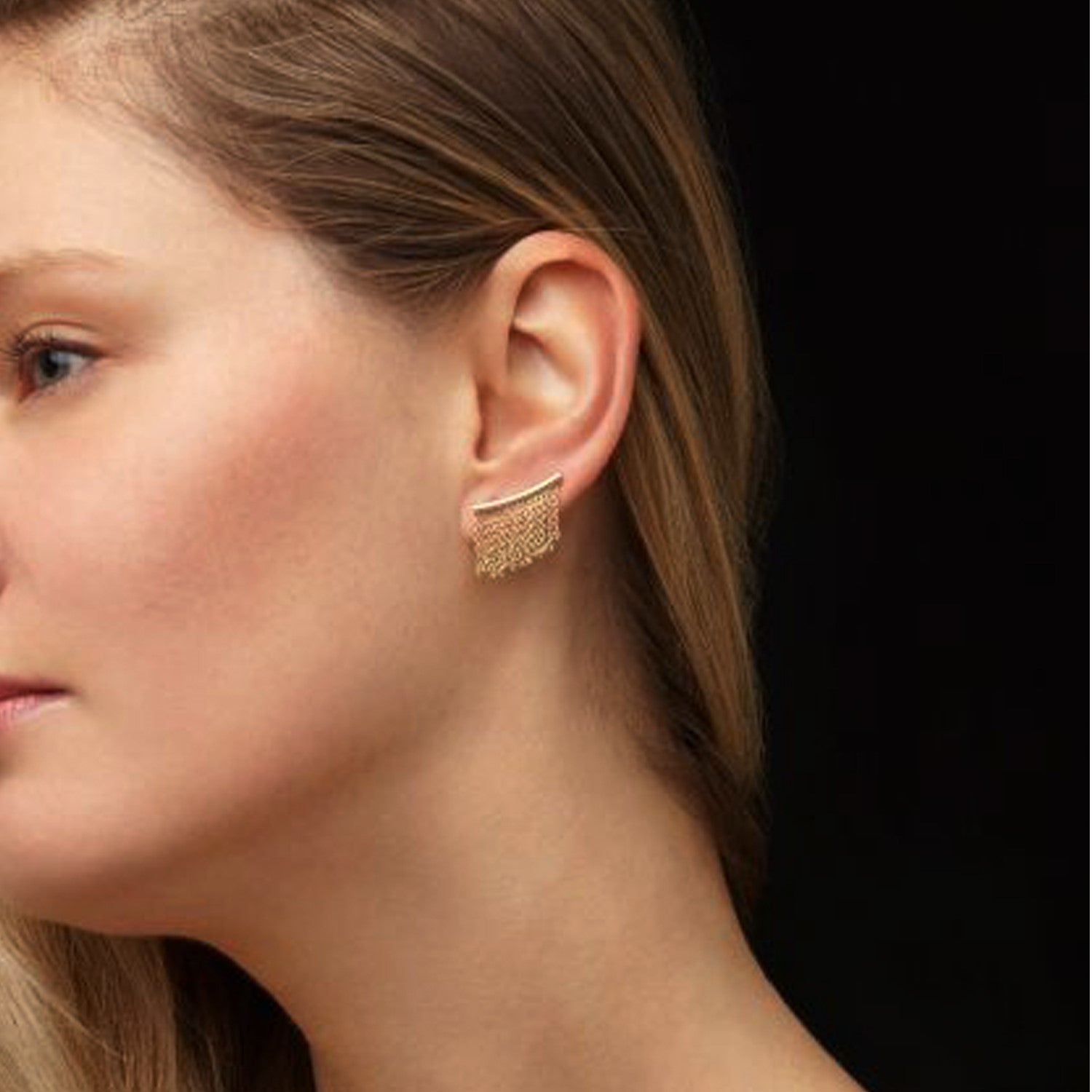 14k Yellow Gold Ear Climber Earring with Fringe Chain Links-1