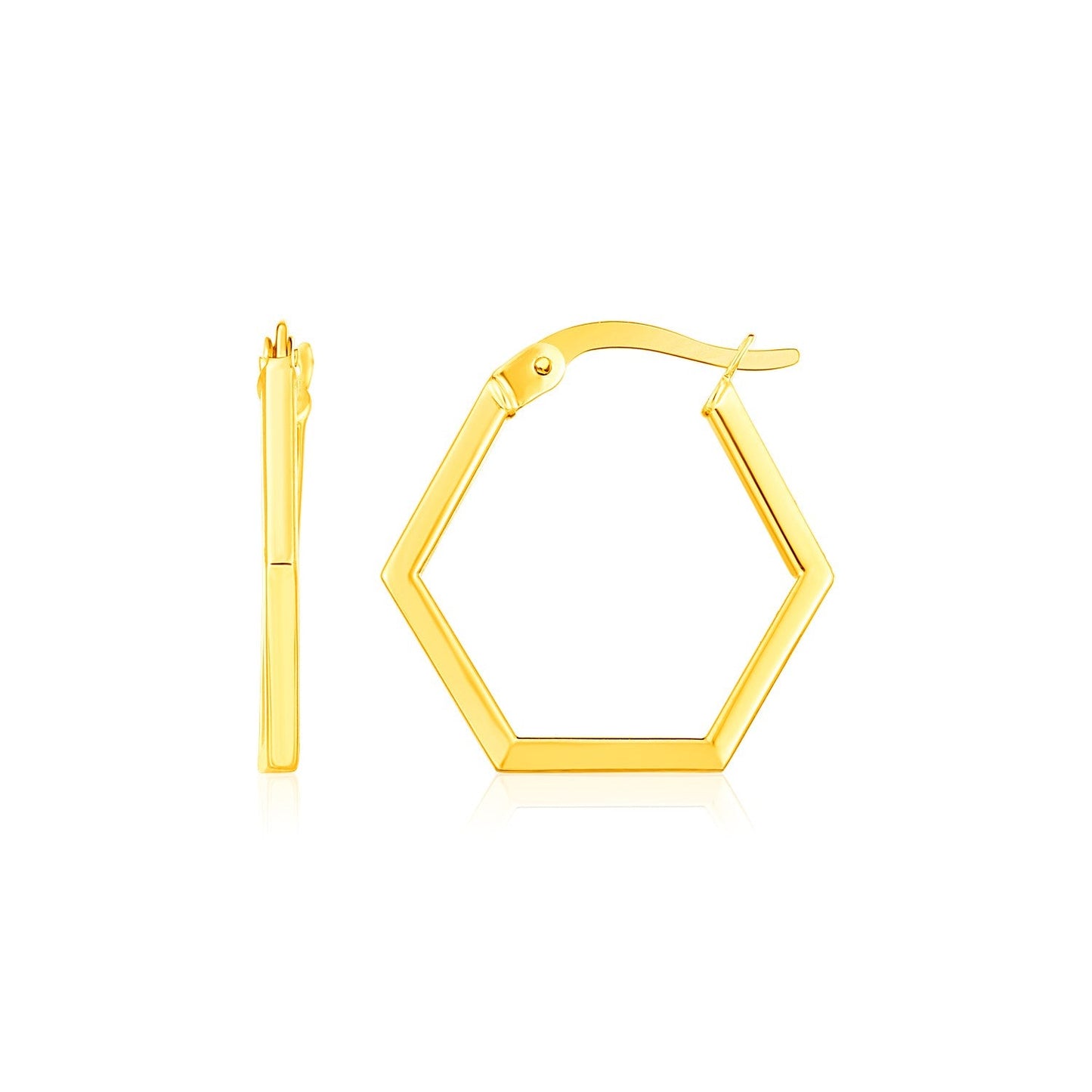 14K Yellow Gold Hexagon Shaped Hoop Earrings-0