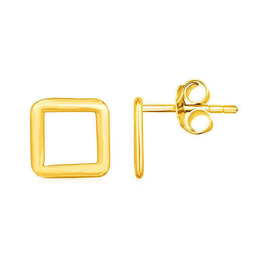 14k Yellow Gold Post Earrings with Open Squares-0