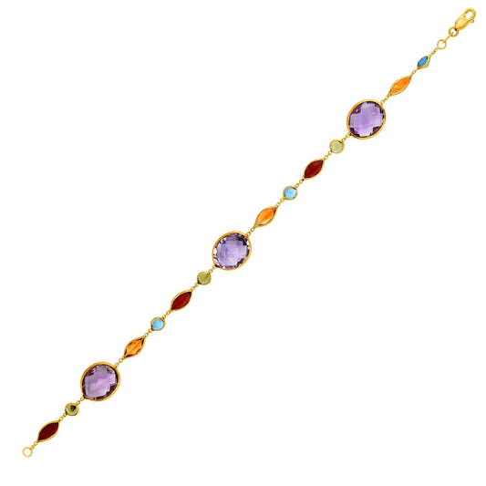 14k Yellow Gold Bracelet with Multi-Colored Stones-0