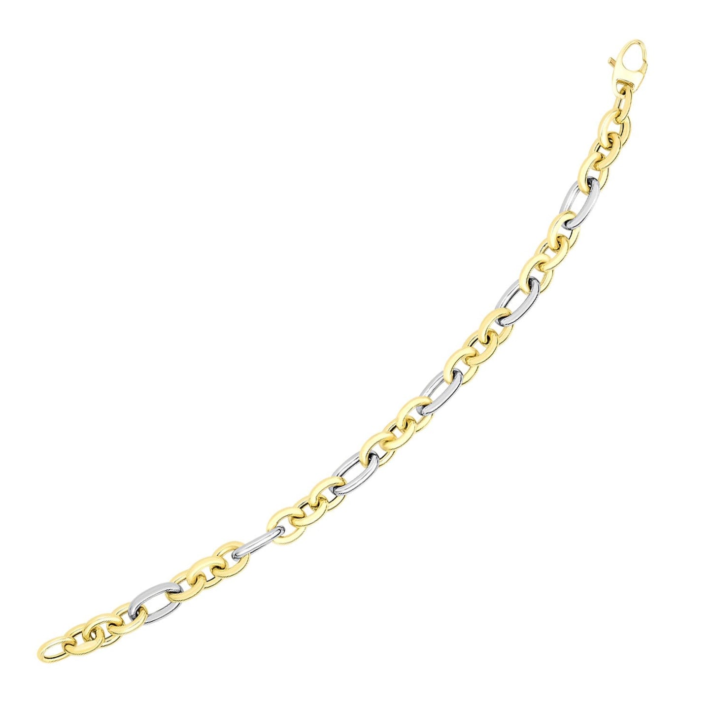 14k Two-Tone Gold Long and Short Style Oval Link Bracelet-0