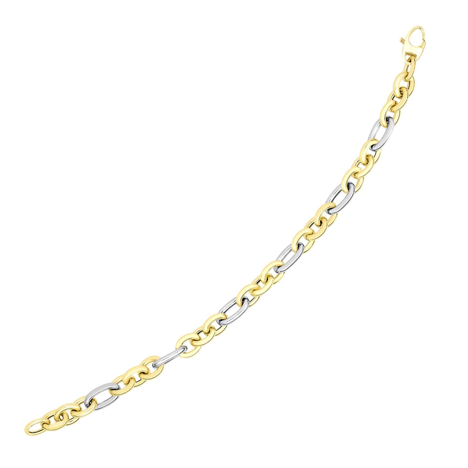 14k Two-Tone Gold Long and Short Style Oval Link Bracelet-0