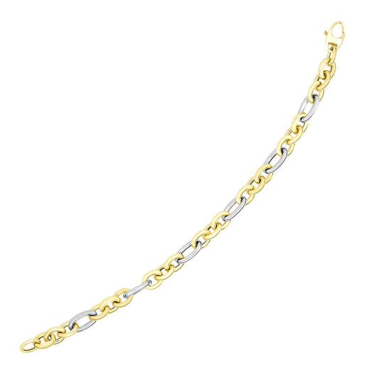 14k Two-Tone Gold Long and Short Style Oval Link Bracelet-0