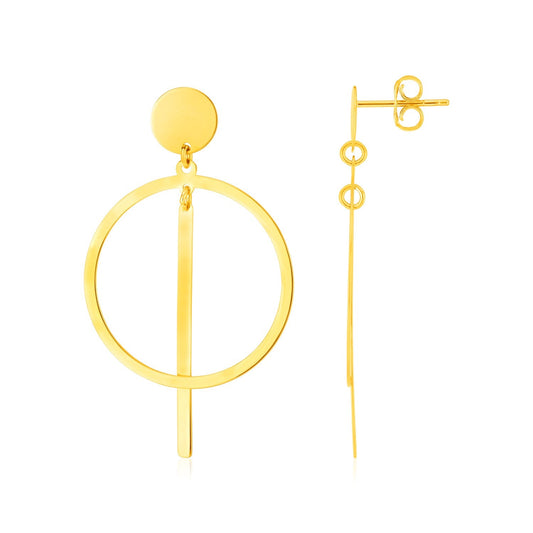 14K Yellow Gold Polished Circle and Bar Earrings-0