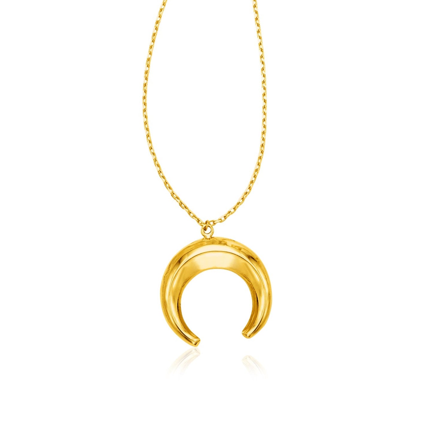 14k Yellow Gold 17 inch Necklace with Domed Moon Motif Pendant-0