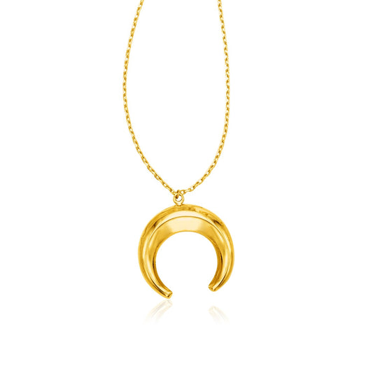 14k Yellow Gold 17 inch Necklace with Domed Moon Motif Pendant-0