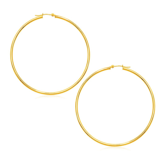 14k Yellow Gold Polished Large Round Hoop Earrings-0