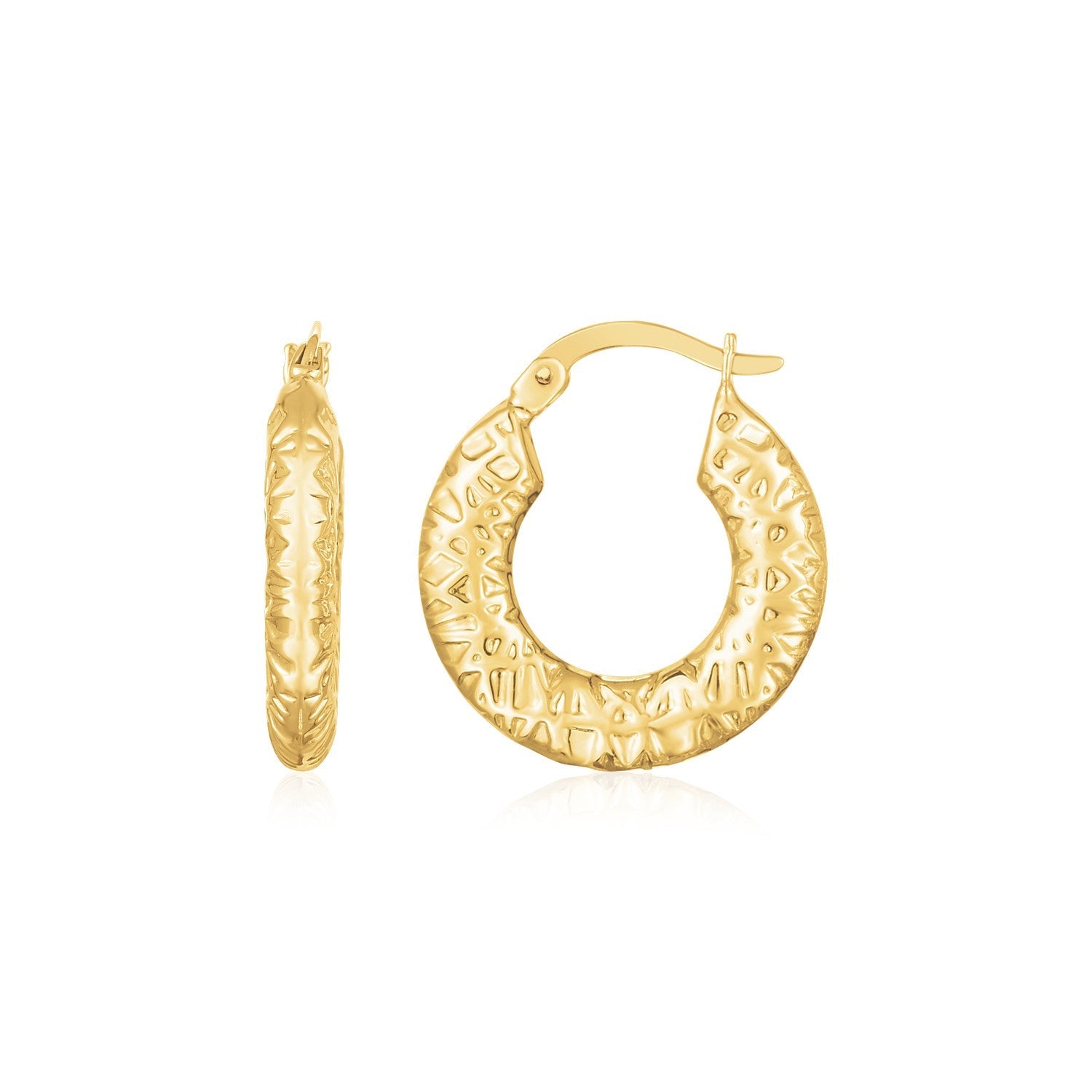 14K Yellow Gold Puffed Textured Hoops-0