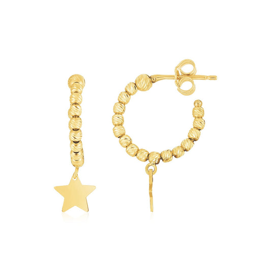 14K Yellow Gold Drop Star Charm Beaded Hoop Earrings-0