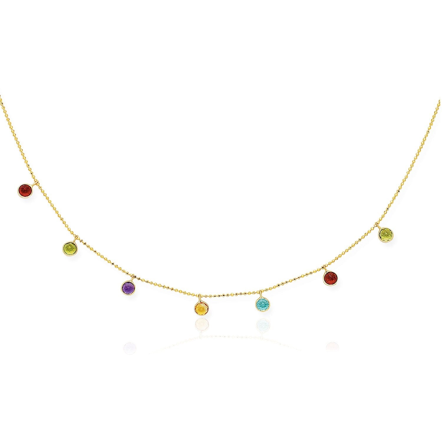 14k Yellow Gold Cable Chain Necklace with Round Multi-Tone Charms-0