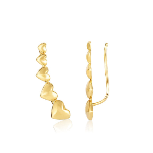 14k Yellow Gold Graduated Heart Climber Style Stud Earrings-0