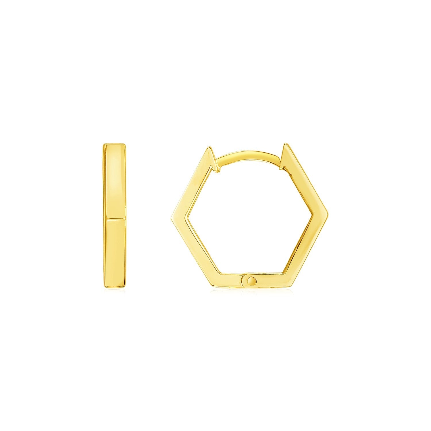 14k Yellow Gold Hexagon Huggie Hoops Earrings-0