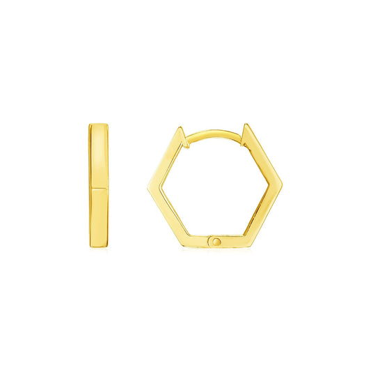 14k Yellow Gold Hexagon Huggie Hoops Earrings-0