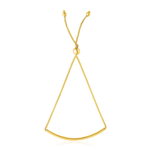 14k Yellow Gold Smooth Curved Bar Lariat Design Bracelet-0
