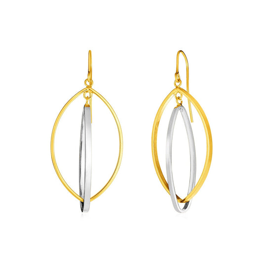 14k Two Tone Gold Earrings with Interlocking Marquise Dangles-0