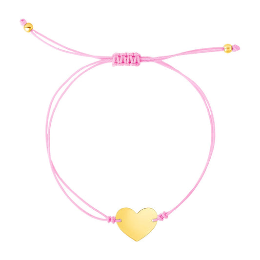 9 1/4 inch Pink Cord Adjustable Bracelet with 14k yellow Gold Heart-0
