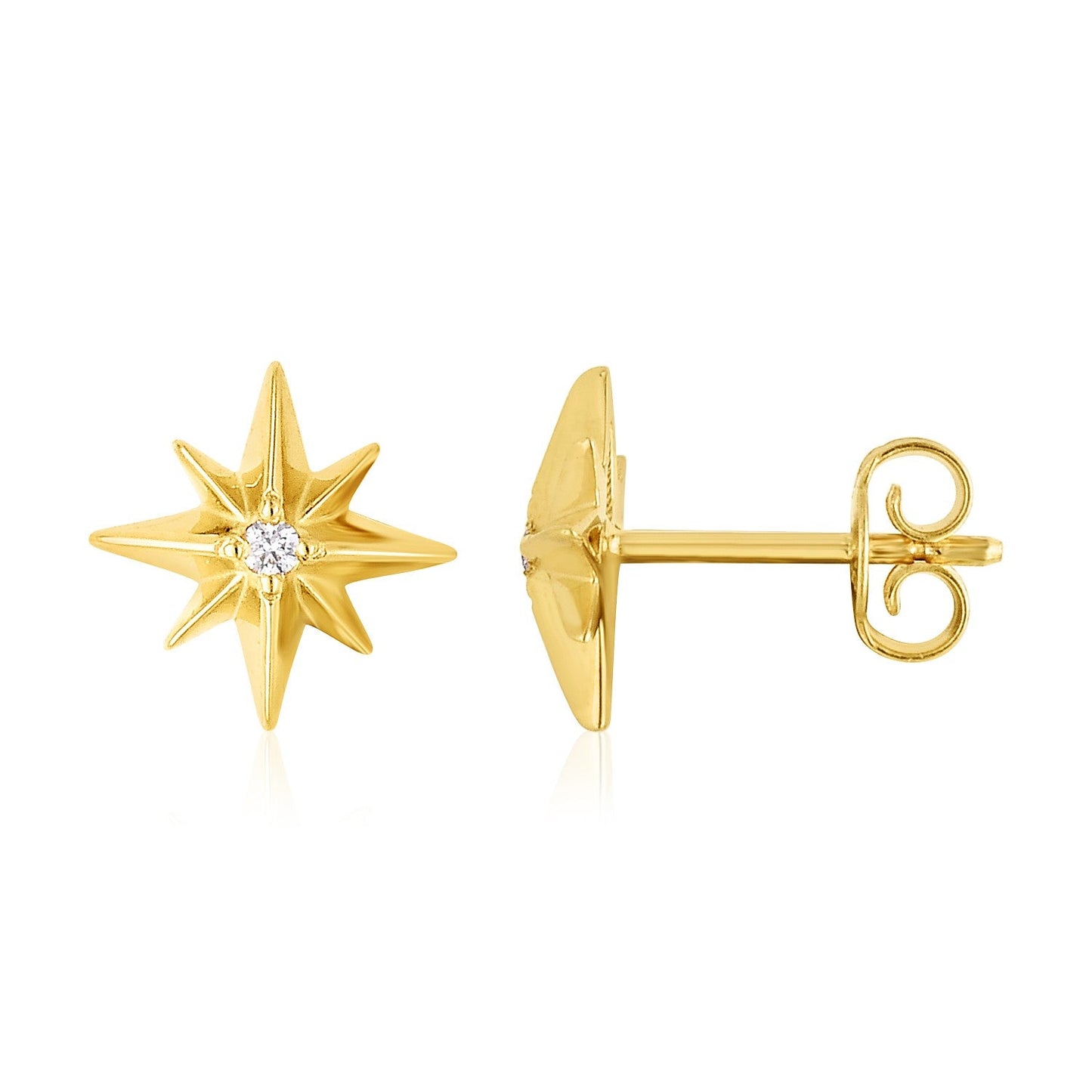 14K Yellow Gold High Polish North Star Diamond Earrings-0