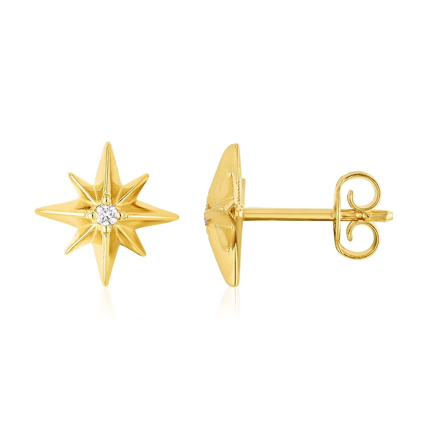 14K Yellow Gold High Polish North Star Diamond Earrings-0