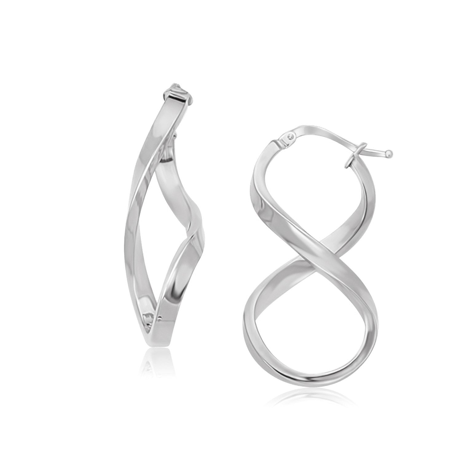 14k White Gold Twist Motif Polished Hoop Earrings-0