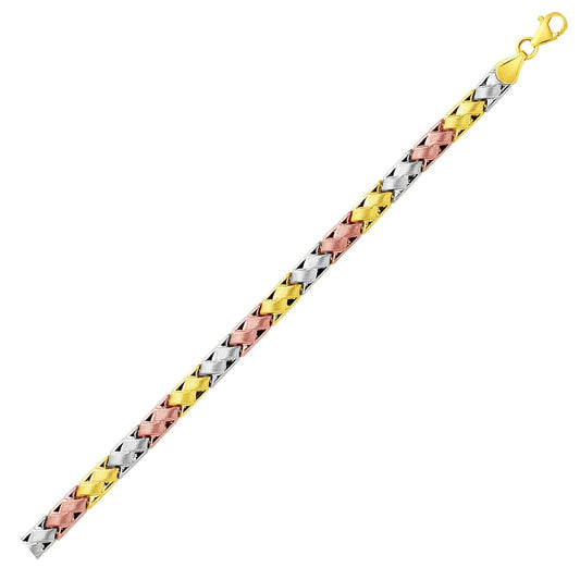 14k Tri-Color Gold Weave Design Bracelet-0