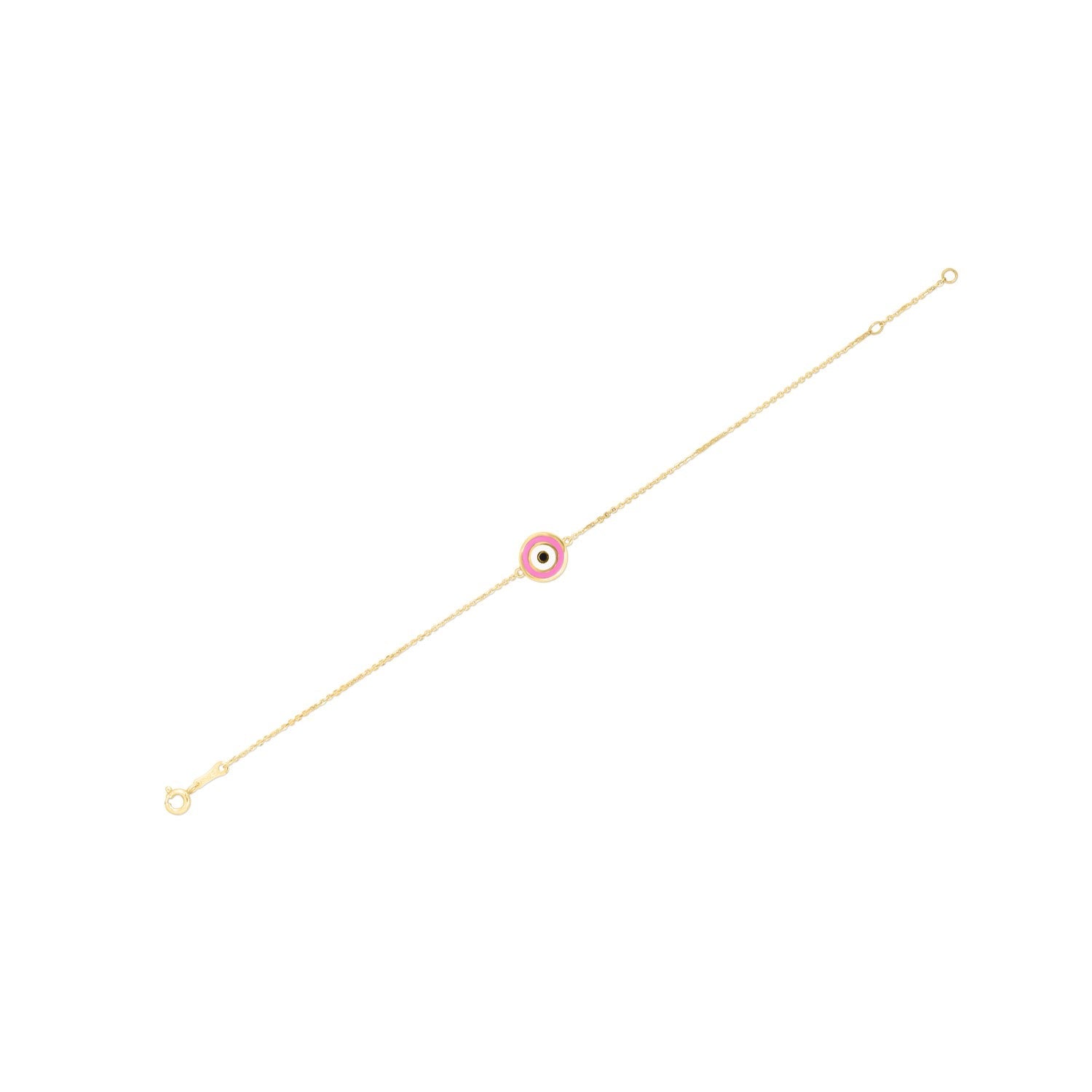 14k Yellow Gold Pink Evil Eye Bracelet-0