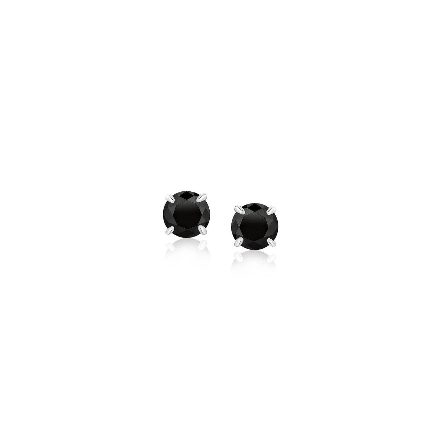 14k White Gold Stud Earrings with Black 4mm Cubic Zirconia-0