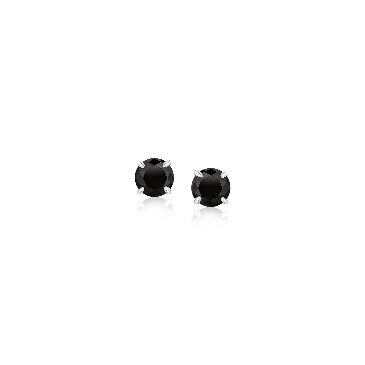 14k White Gold Stud Earrings with Black 4mm Cubic Zirconia-0
