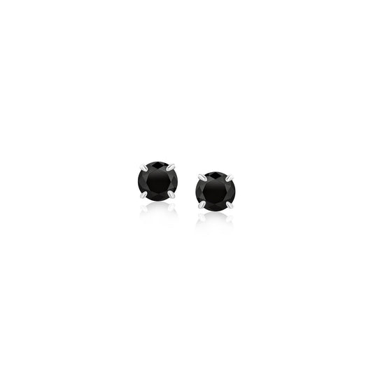 14k White Gold Stud Earrings with Black 4mm Cubic Zirconia-0