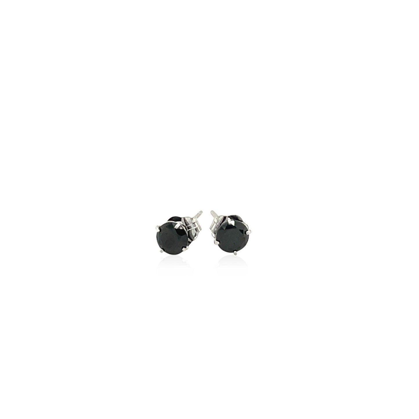 14k White Gold Stud Earrings with Black 4mm Cubic Zirconia-1