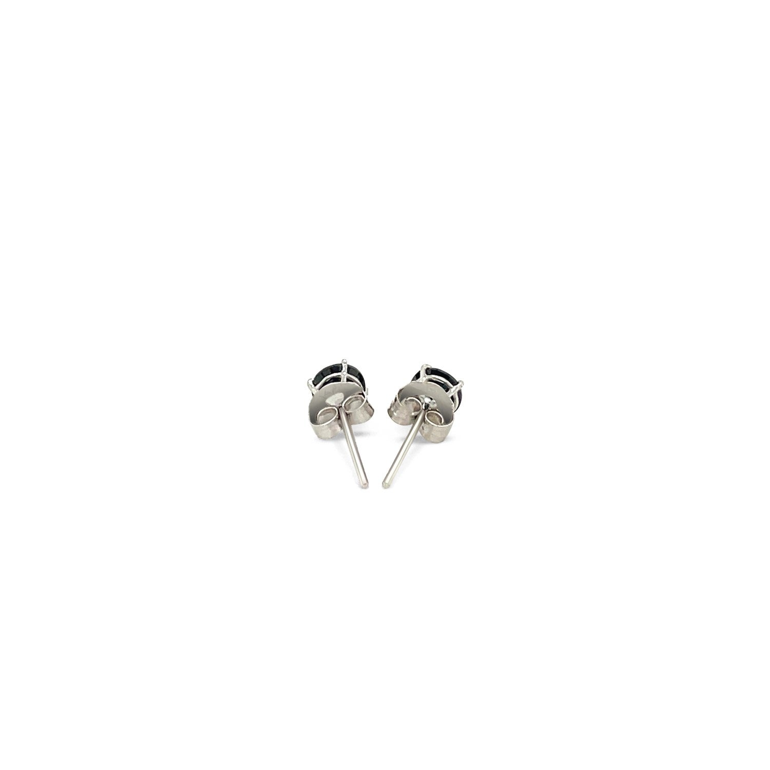 14k White Gold Stud Earrings with Black 4mm Cubic Zirconia-2