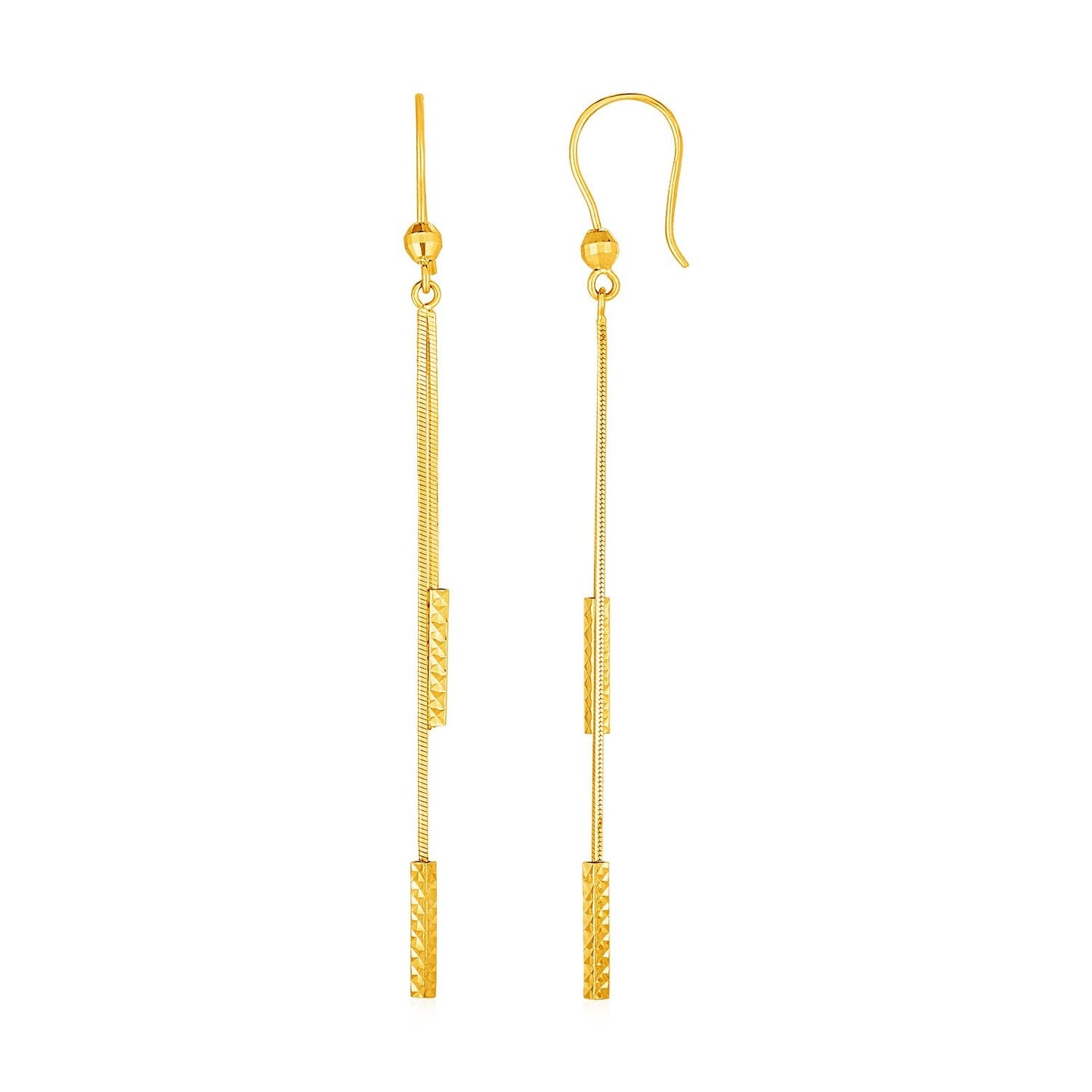 Textured Bar Long Drop Earrings in 14k Yellow Gold-0