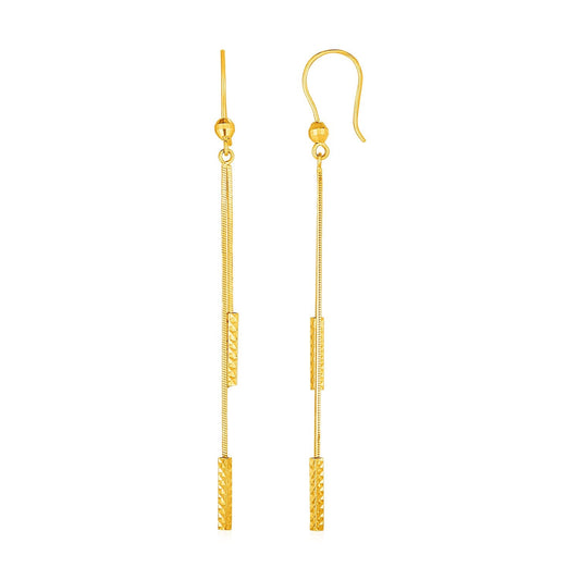 Textured Bar Long Drop Earrings in 14k Yellow Gold-0
