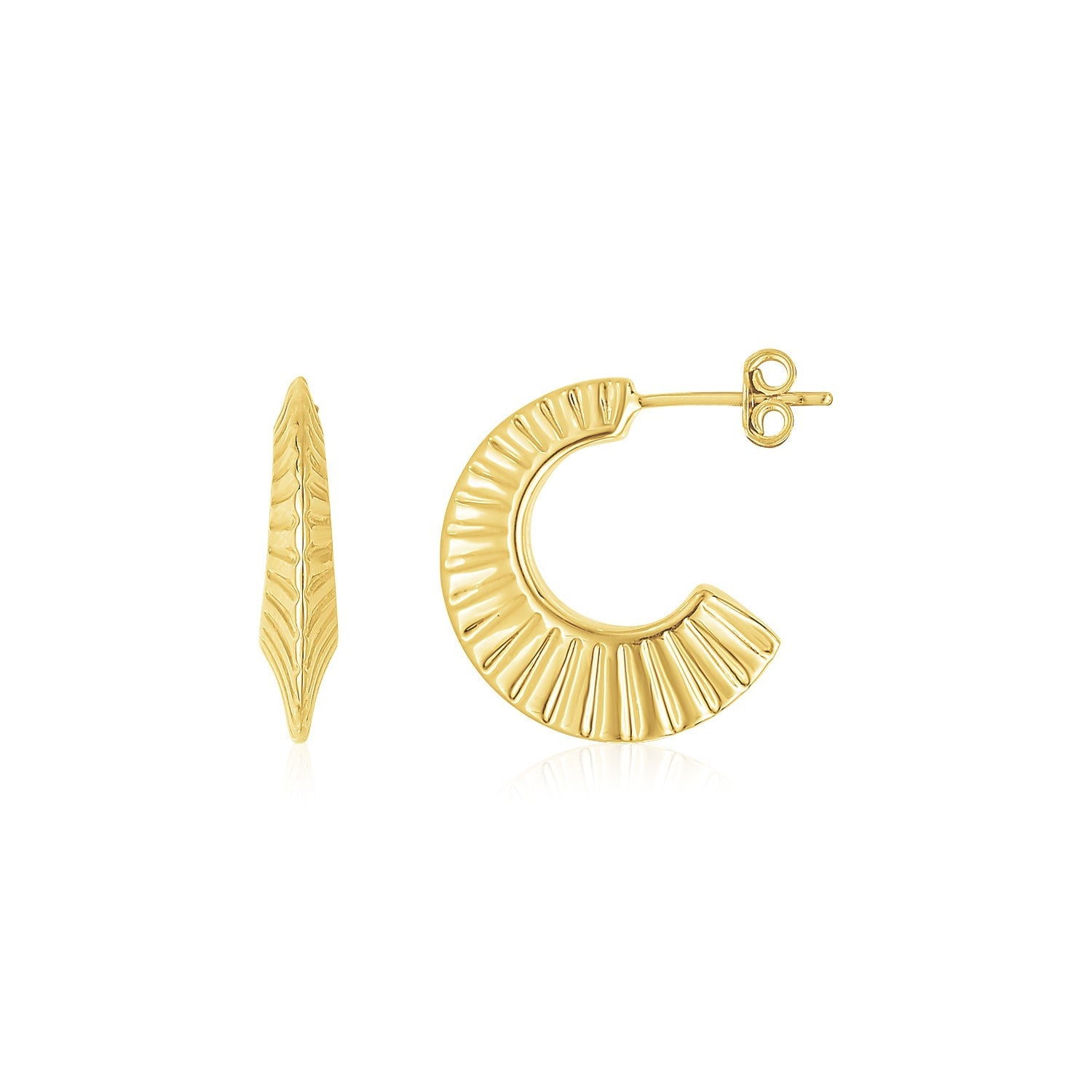 14K Yellow Gold Graduated Scalloped Pointed Half Hoops-0