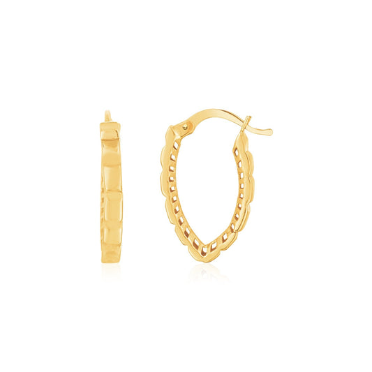 14K Yellow Gold Faceted V Hoop Earrings-0