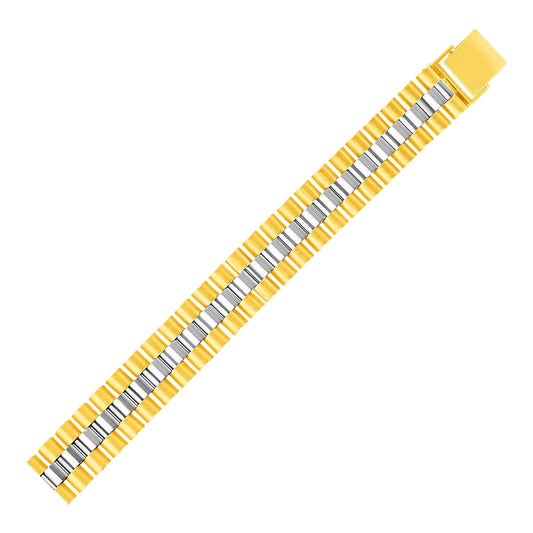 14k Two Tone Gold Mens Panther Link Bracelet-0
