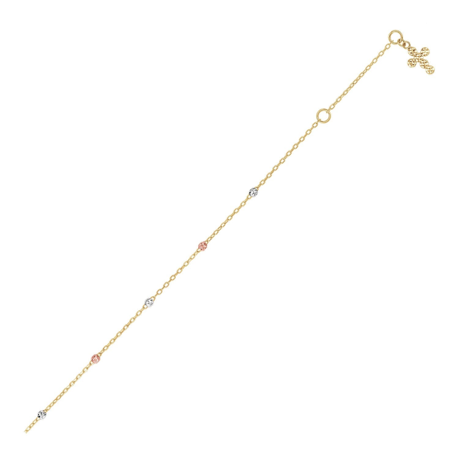 14k Tri Color Gold Anklet with Cross-0