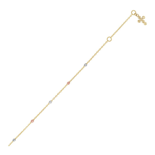 14k Tri Color Gold Anklet with Cross-0