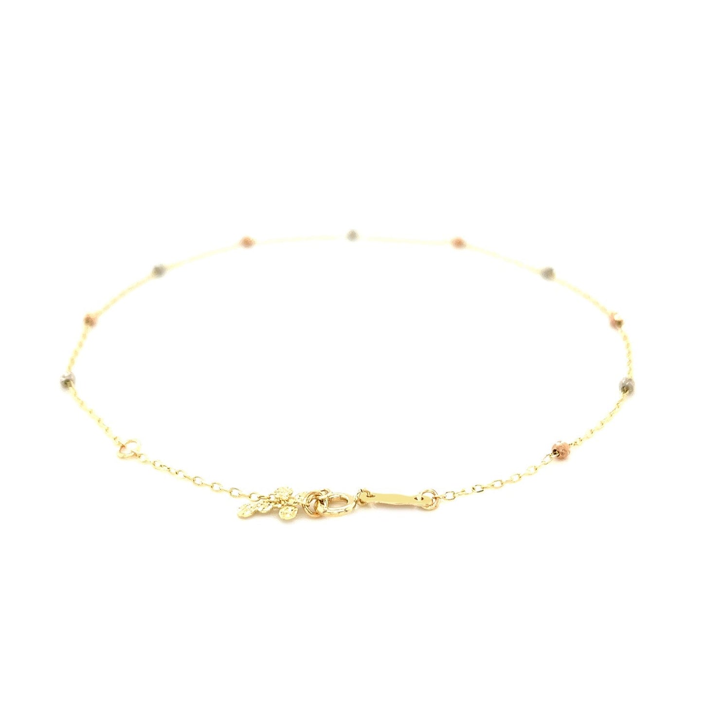 14k Tri Color Gold Anklet with Cross-2