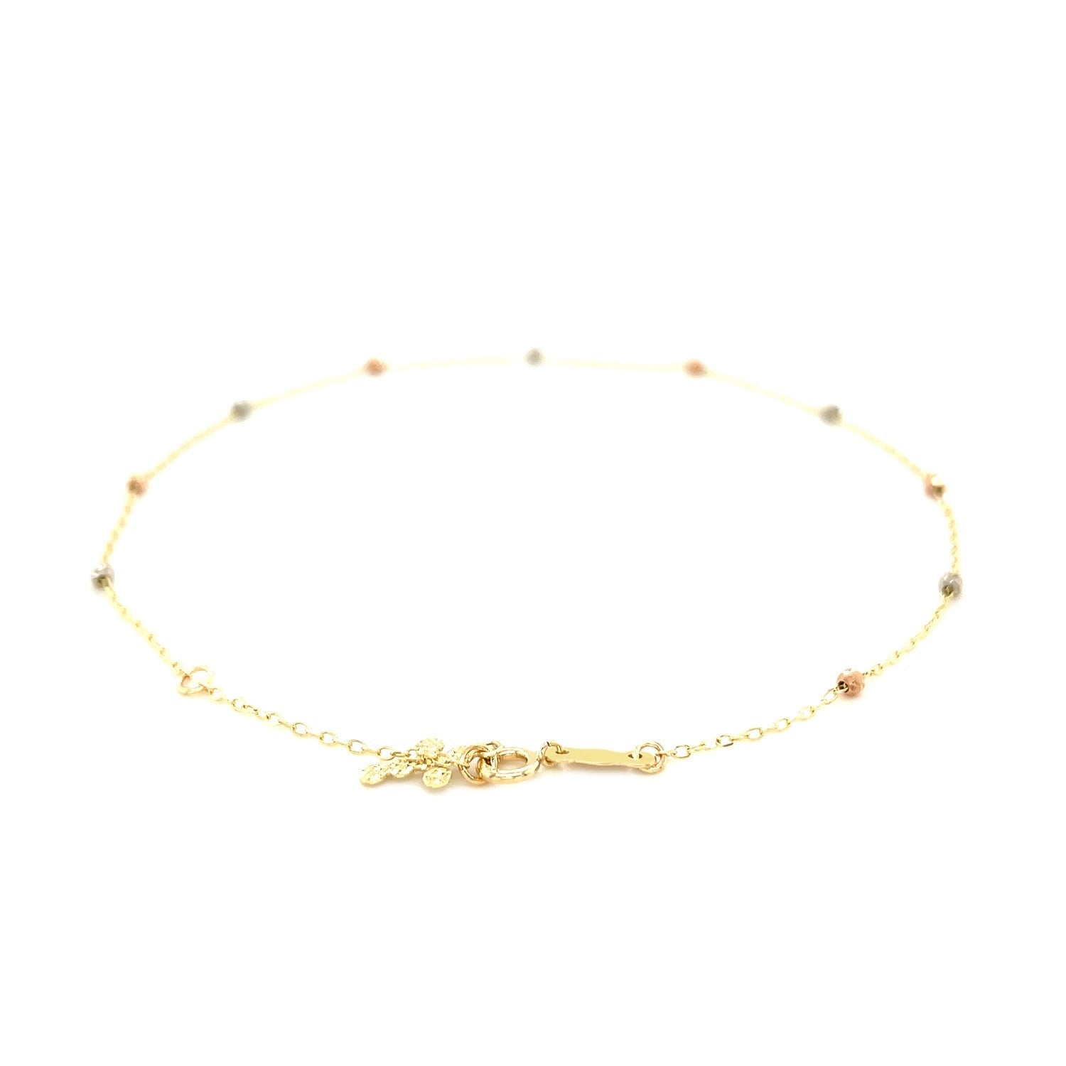 14k Tri Color Gold Anklet with Cross-2