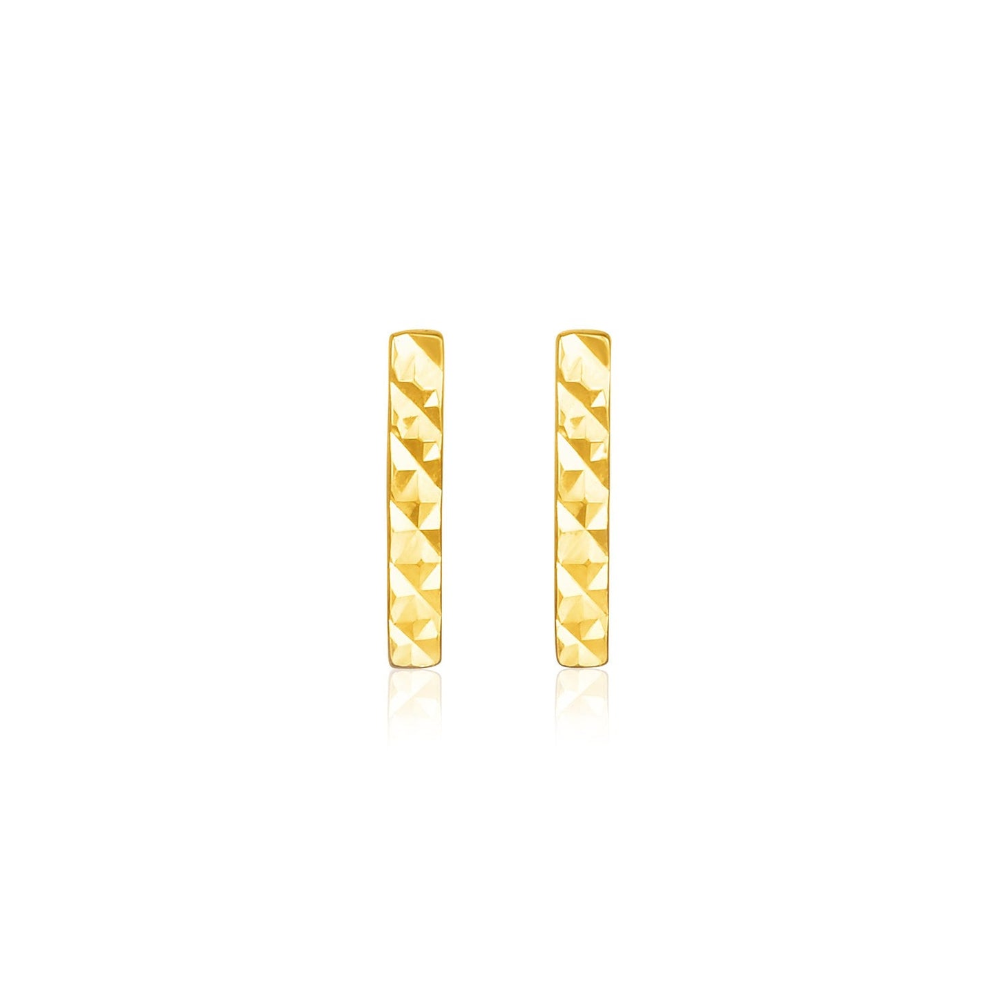 14k Yellow Gold Textured Bar Earrings-0