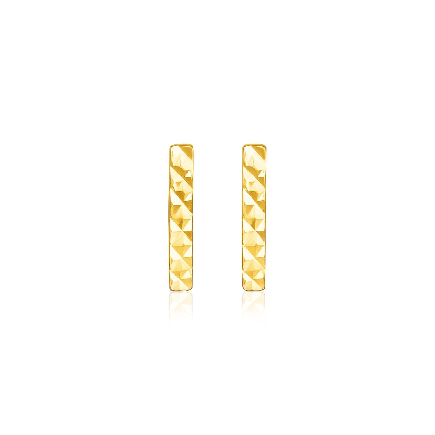 14k Yellow Gold Textured Bar Earrings-0