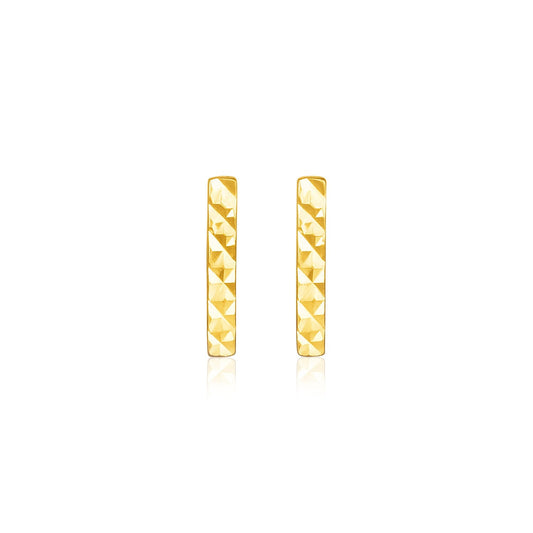 14k Yellow Gold Textured Bar Earrings-0