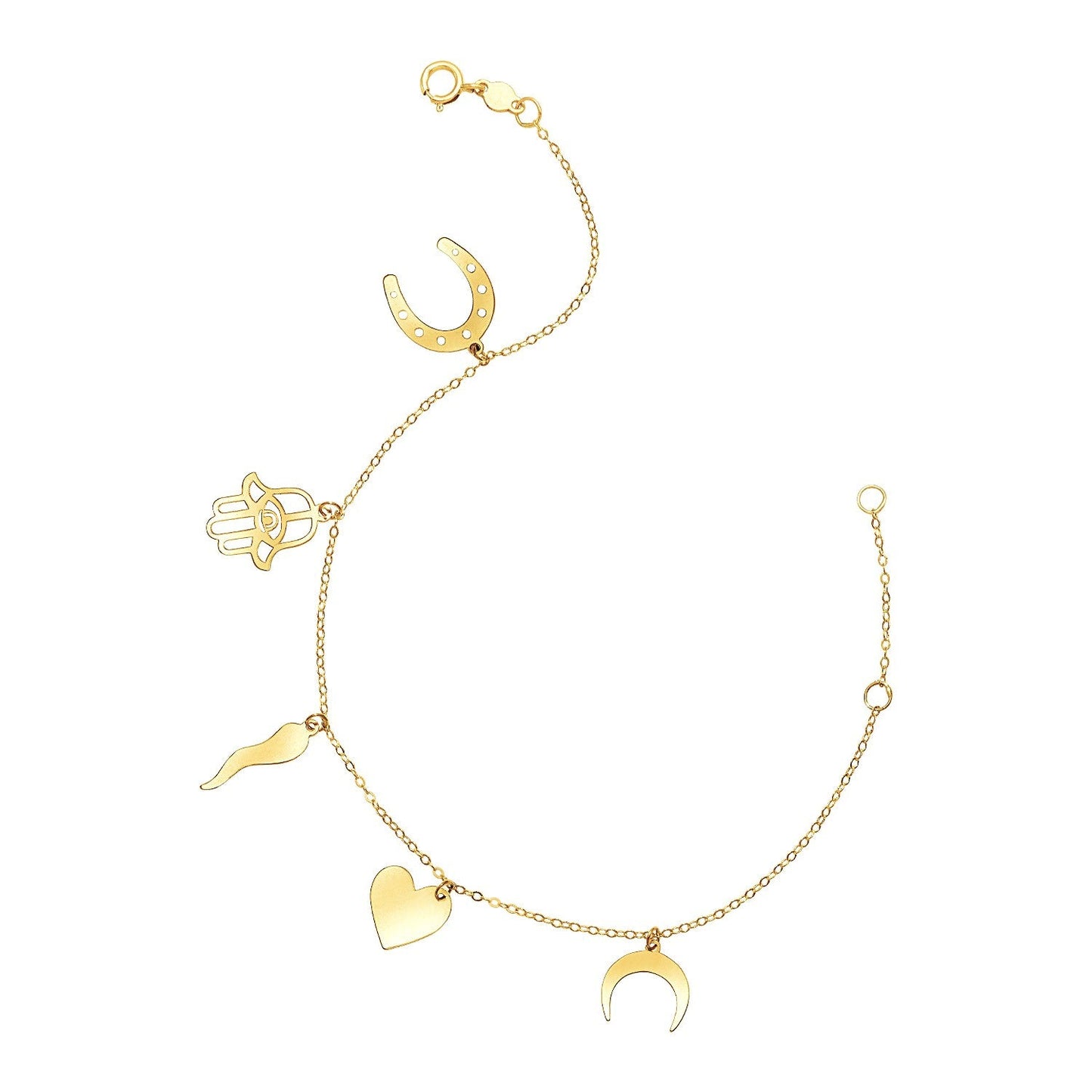 14k Yellow Gold 7 inch Bracelet with Polished Charms-0