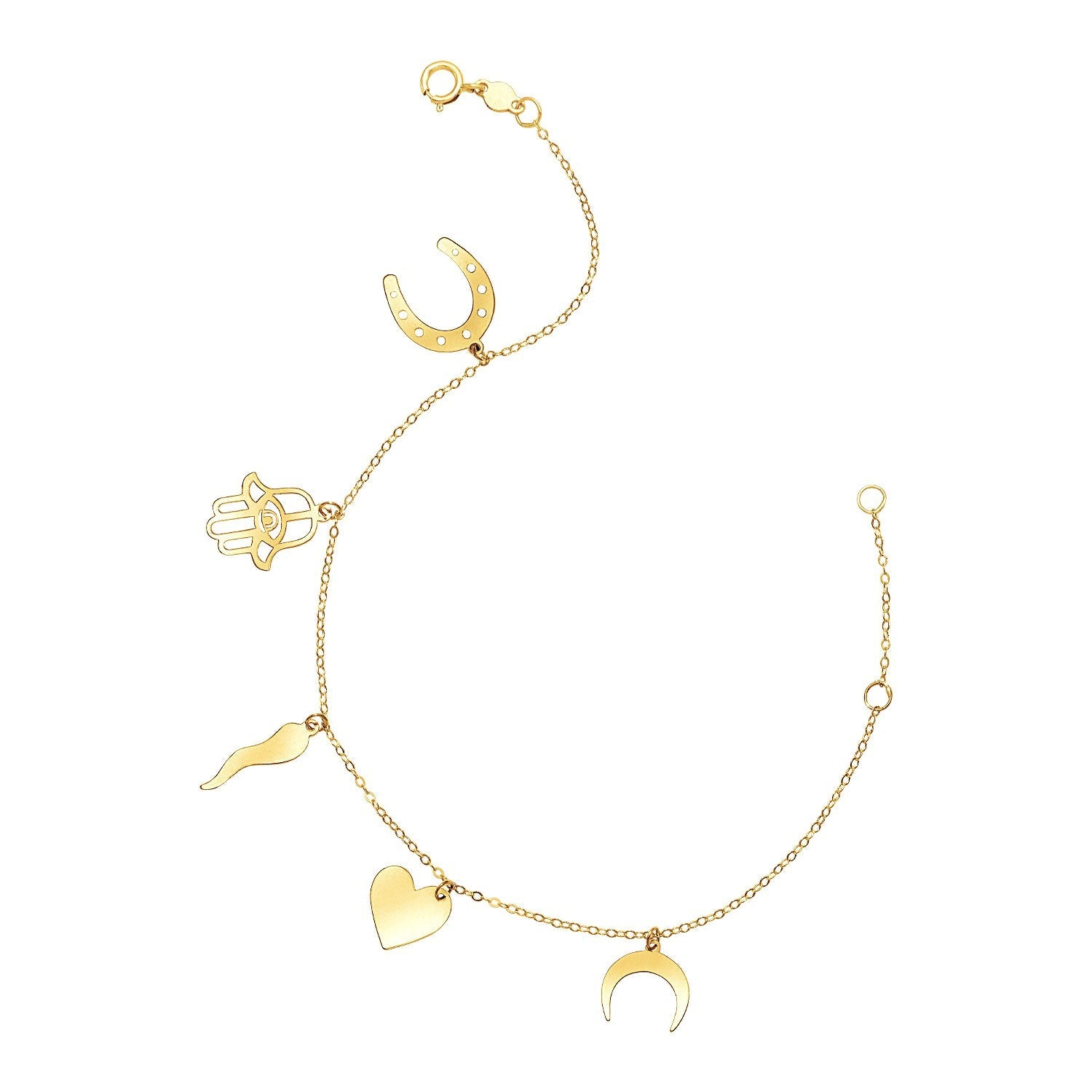 14k Yellow Gold 7 inch Bracelet with Polished Charms-0