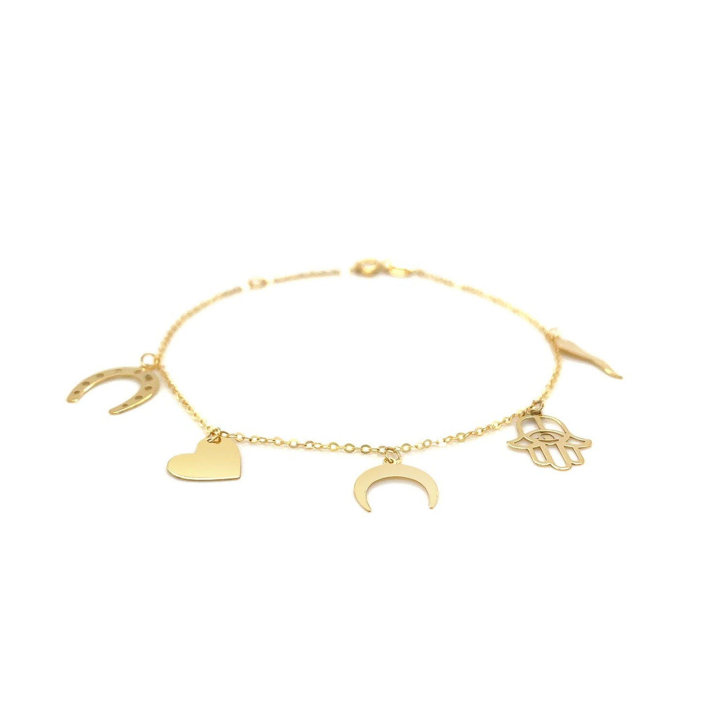 14k Yellow Gold 7 inch Bracelet with Polished Charms-1