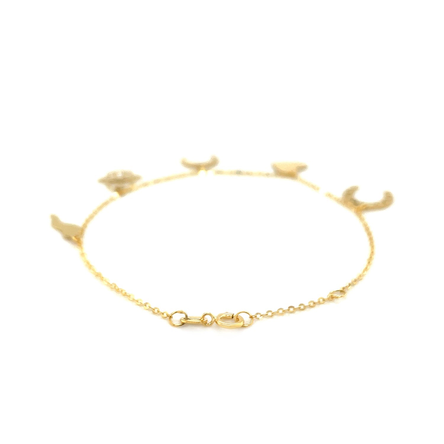 14k Yellow Gold 7 inch Bracelet with Polished Charms-2