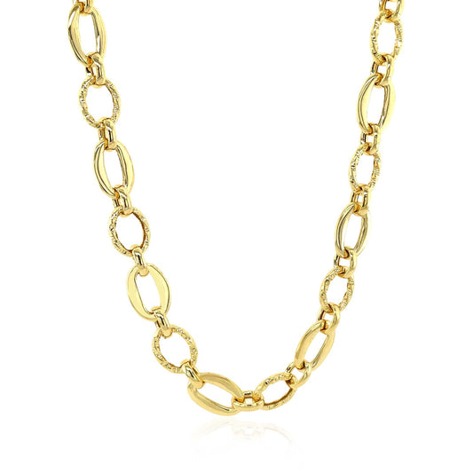Shiny and Textured Oval Link Necklace in 14k Yellow Gold-0