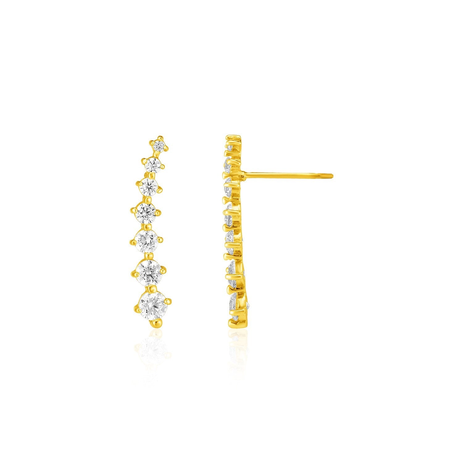 14k Yellow Gold Climber Post Earrings with Cubic Zirconias-0