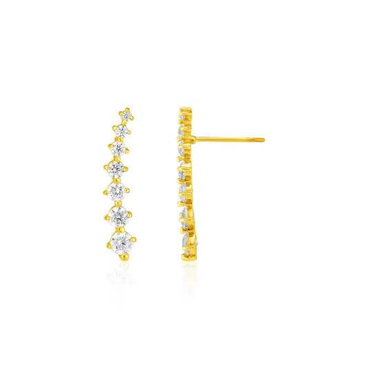 14k Yellow Gold Climber Post Earrings with Cubic Zirconias-0