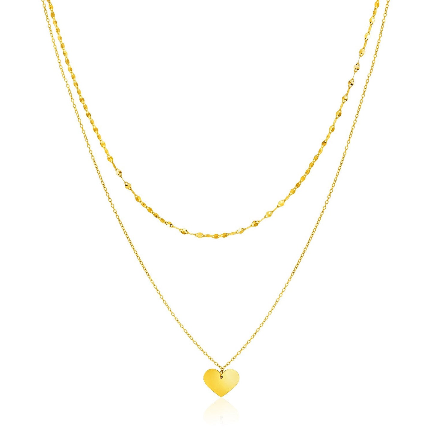 14k Yellow Gold 18 inch Two Strand Necklace with Heart Pendant-0